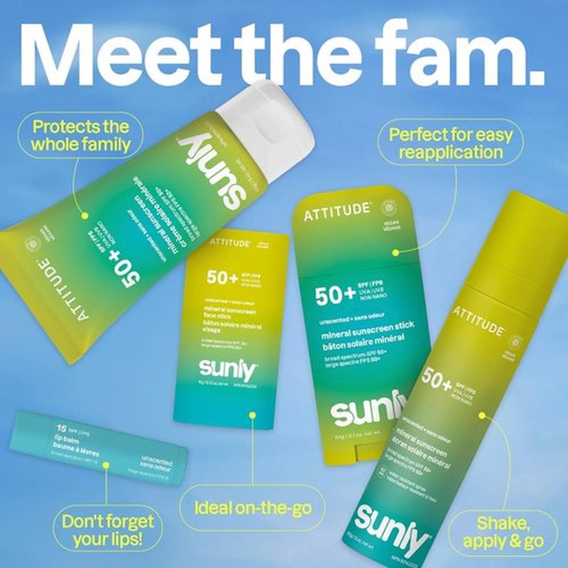 ATTITUDE Face Sunscreen Stick SPF 50 - Broad Spectrum Zinc Oxide, EWG Verified, Vegan | 0.53 oz