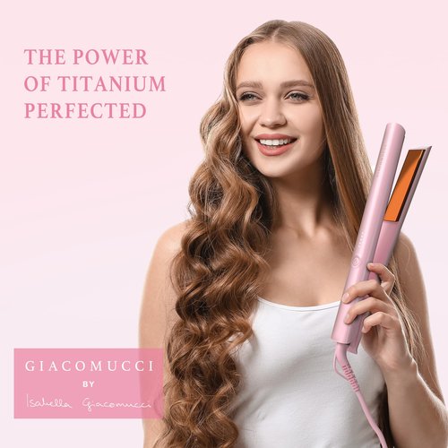 Giacomucci Titanelli 2 in 1 Titanium Hair Straightener and Curler | 100% Pure Ti-Thermal Technology Flat Iron | 1-Inch Professional Styling | Available in Black, Gold, and Pink (Pink)