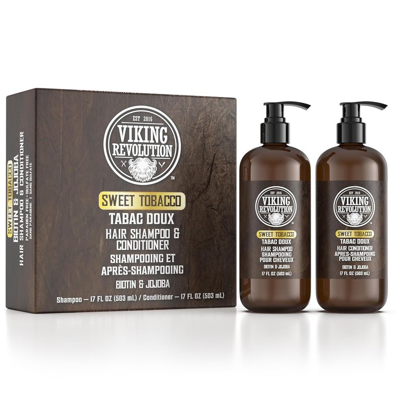 Viking Revolution Sweet Tobacco Men's Shampoo & Conditioner Set - Biotin & Jojoba Oil for Thinning Hair (17 Oz)