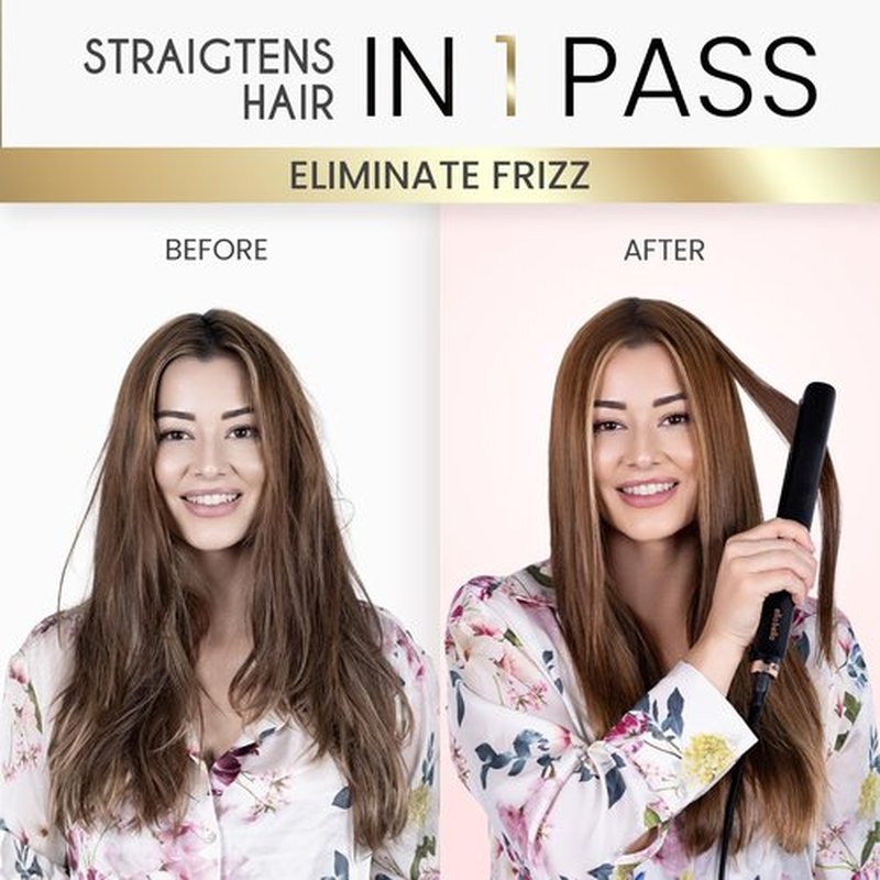 ELLA BELLA® Slimline Hair Straightener with Infrared Technology | 2-in-1 Straightening & Curling | 10 Temp Settings | Portable Design
