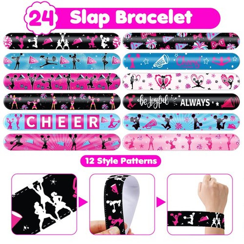 72PCS Cheerleading Party Set 48PCS Pre-cut Temporary Tattoos & 24PCS Slap Bracelets Perfect for Cheerleader Birthday Parties, Baby Showers, Classroom Rewards & Team Spirit Gifts for Girls & Boys