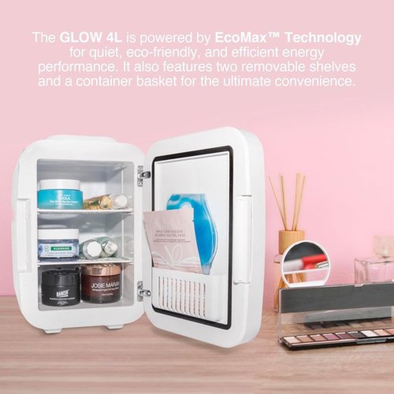 Cooluli Glow Mini Skincare Fridge - 4L with Mirror & LED Light for Beauty, Makeup, and Food - White