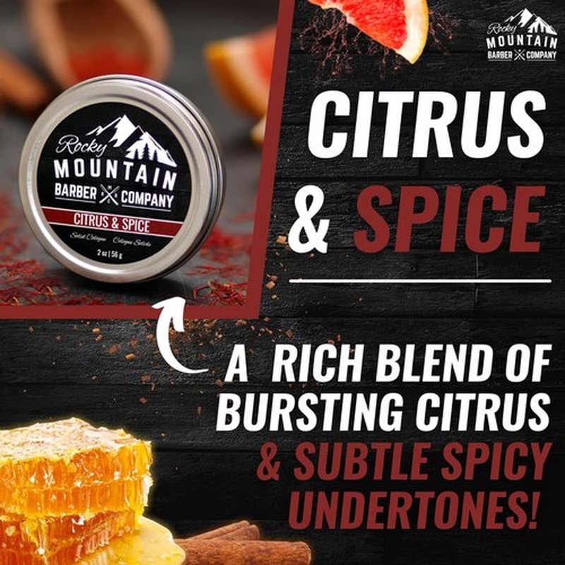 Rocky Mountain Barber Company Solid Cologne for Men - Citrus & Spice Scent - 2 Oz | Long-Lasting Formula with Coconut Oil & Shea Butter