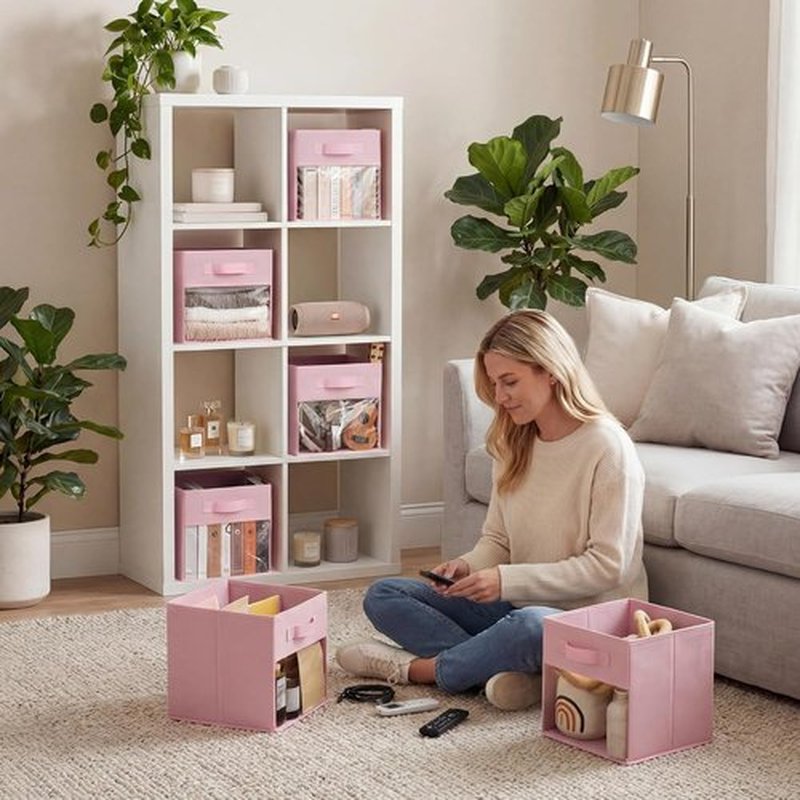 Granny Says Cube Storage Bins - 11-Inch Collapsible Fabric Organizers with Clear Window | Pink 6-Pack