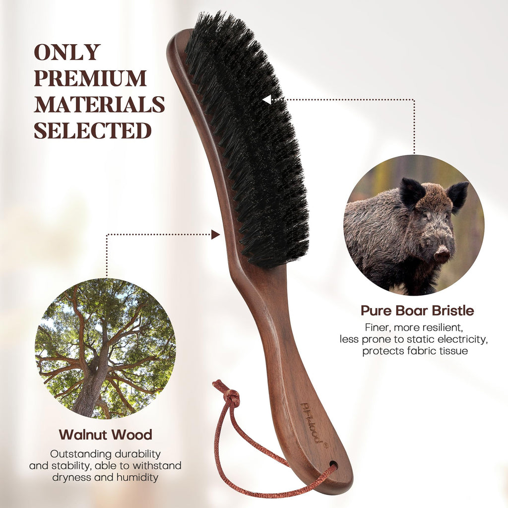 BFWood Clothes Brush, Boar Bristle Lint Brush for Suits, Cashmere, Wool, Velvet, Suede and Pet Hair, Large Black Walnut Wood Handle
