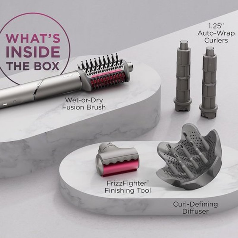 Shark FlexFusion Hair Dryer - Ceramic Air Styler with Diffuser & Auto-Wrap Curlers | Metallic Mist HD642