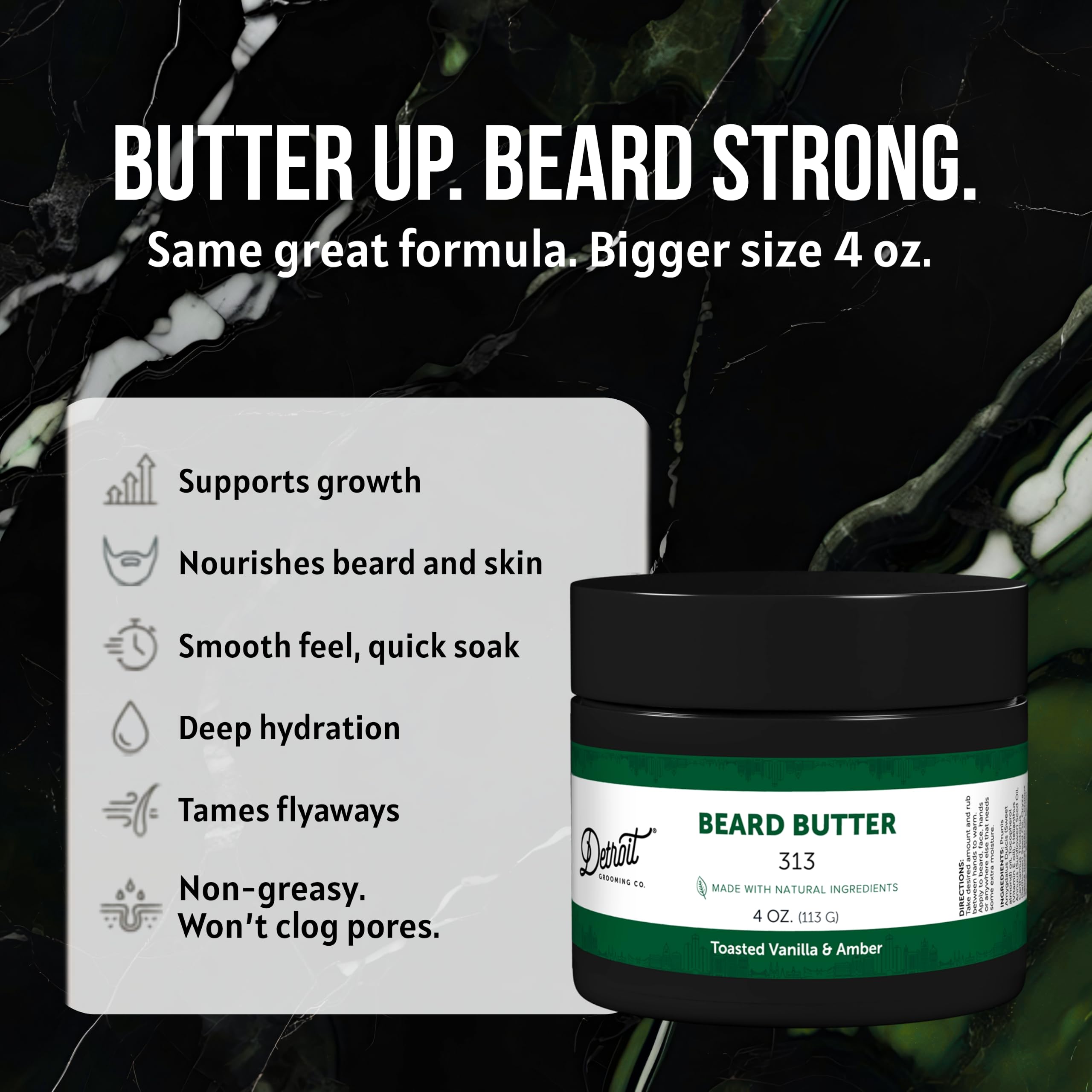 Detroit Grooming Co. Beard Butter for Men - Premium Leave-In Conditioner & Softener with Safflower Oil & Shea Butter - Hydrating Beard Moisturizer for Growth & Thickness - Iconic 313, 4oz