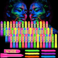 Tenceur 48 Pcs Glow in The Dark Face Body Paint Makeup, UV Crayon Black Light Fluorescent Body Face Painting Kit for Adult Birthday Party Halloween Makeup Outdoor, 6 Colors