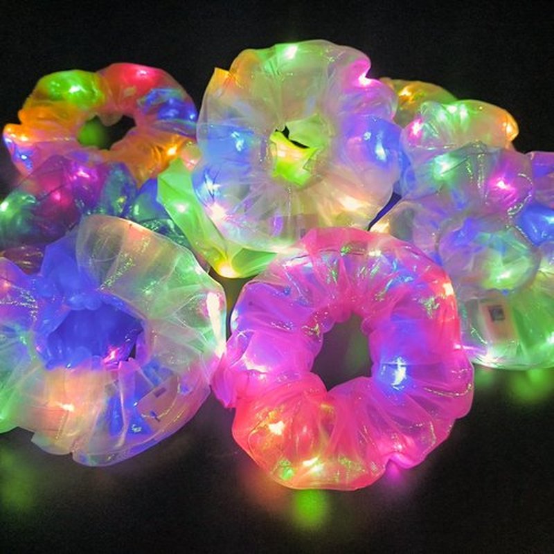 10Pcs Light Up Scrunchies Valentine's Day Party Favor, Gifts for Girls LED Scrunchy Hair Ties for Women & Girls Hair 80s, Glow in the Dark Party Supplies Festival Rave Accessories for Neon Glow Party