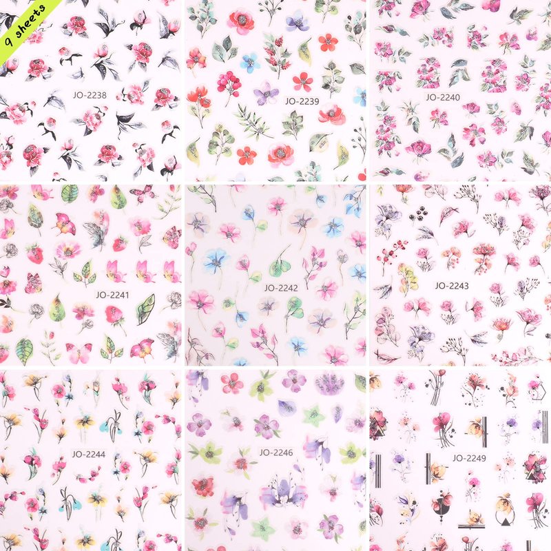 YOSOMK 3D Flower Nail Stickers Decals 9 Sheets Flower Self-Adhesive Nail Decals Spring Flower Nail Stickers for Nail Art Colorful Nail Supplies Accessories for Women French Nail Design Decoration