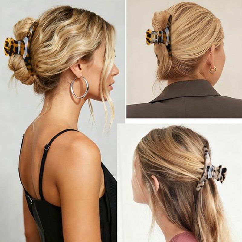 2 Pack Hair Claw Clips Women Large Tortoise Hair Clip French Design Barrettes Celluloid Leopard Print Accessories Jaw Clips for Thick Hair