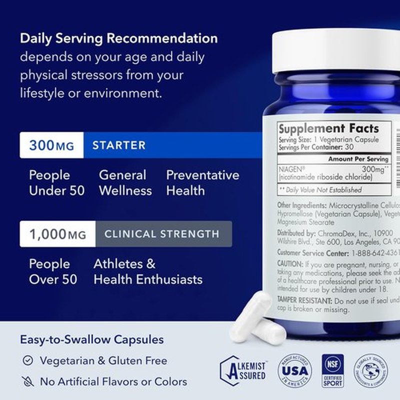 TRU NIAGEN NAD Supplement - Boost Brain Function & Anti-Aging | 300mg Niagen, 30 Servings