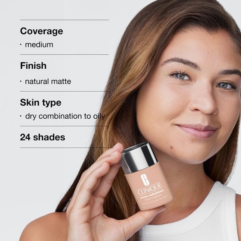 Clinique Acne Solutions Liquid Foundation Makeup With Salicylic Acid For Dry Combination to Oily Skin Types | Medium Coverage, Natural Matte Finish, Ivory, 1.0 Fl Oz