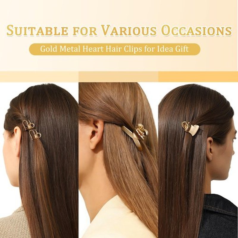 12Pcs Gold Small Hair Clips Metal Mini Heart Hair Claw Clips for Girls Cute Hair Clips for Women Thick Hair, Girls Teens Hair Accessories Mother's Day Gift