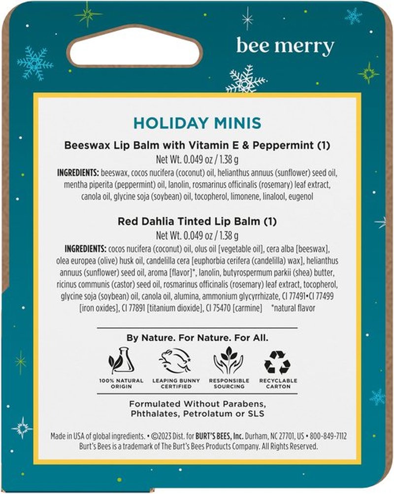 Burt’s Bees Holiday Minis Lip Balm Gift Set, Natural Origin Lip Care, 2 Tubes, 0.049 oz.