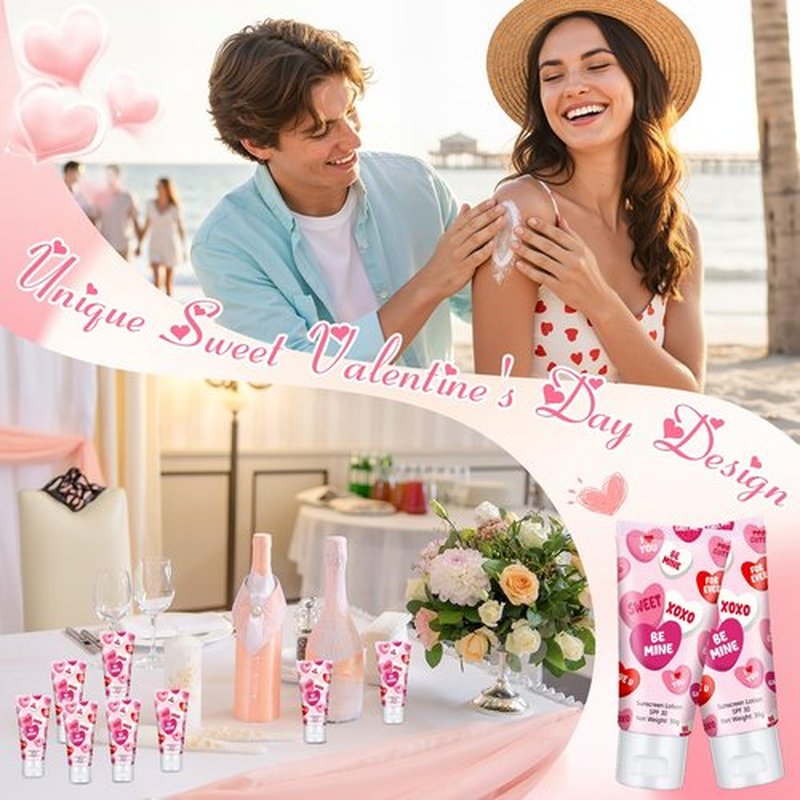 Dansib 24 Pcs Mini Sunscreen Bulk for Valentine's Day Party Spf 30 Water Resistant Sunscreen Lotion Bulk 1oz Travel Size for Thank You Gifts Valentines Party Supplies