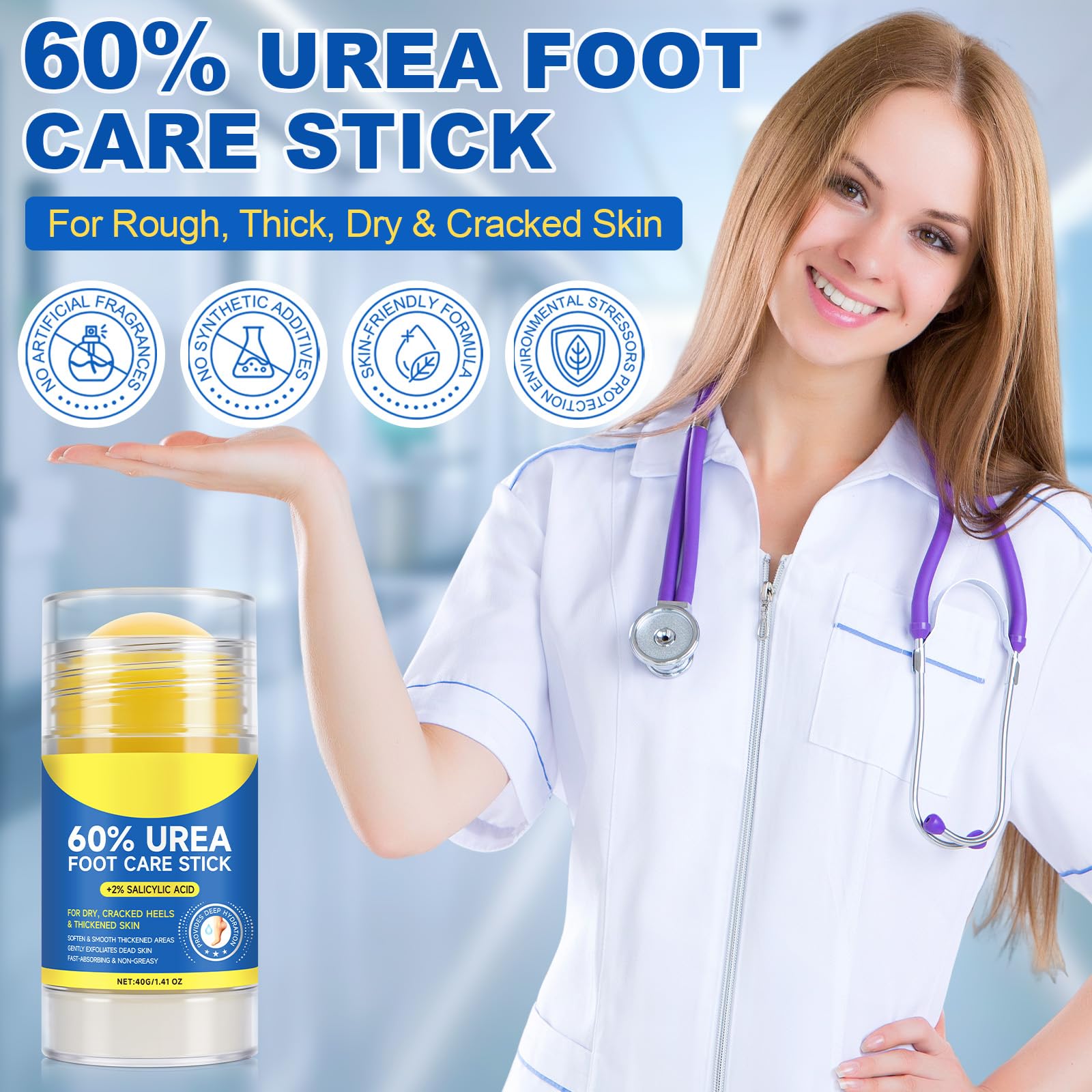 Urea Cream 60 Percent for Feet, 2% Salicylic Acid Urea Foot Cream for Cracked Heels and Dry Skin, Deep Moisturizing, Cracked Heel Repair Cream, Repairing Creams for Heels, Knees, Elbows & Hands (1)