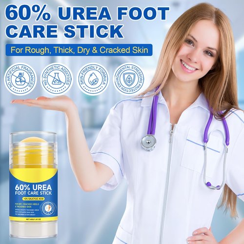 leyosger Urea Cream Stick 60% plus Salicylic Acid 2%, Maximum Strength Urea Foot Cream for Dry Cracked Feet, Knees, Elbows, Hands, Exfoliating Dead Skin, Softening Skin Moisturizer (1PC, 40G)