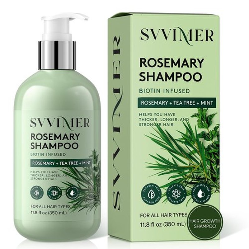 Svvimer Rosemary Hair Growth Shampoo - Thickening and Regrowth Formula for Men & Women - Strengthening Shampoo with Tea Tree Oil Biotin - For Thinning Hair and Hair Loss 11.8 fl.oz