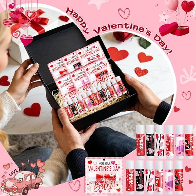 QAUYETM 30 Pcs Valentine Lip Balms Bulk Valentine's Day Gifts for Women Galentines Chapstick Gloss 6 Assorted Flavors for Wedding Bridal Shower Birthday Party Favours