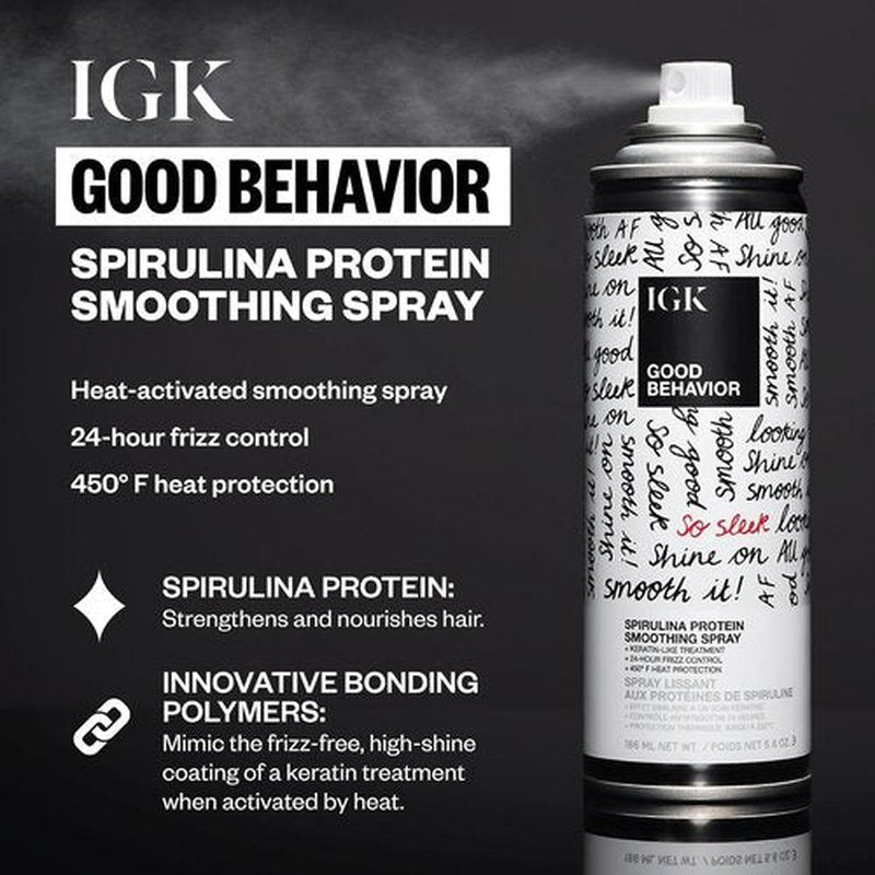 IGK Good Behavior Holiday 2025 Gift Set - Flexible Hairspray 5 oz, Smoothing Spray 5.6 oz, 4-in-1 Prep Spray 7 oz | Anti-Frizz, Heat Protection & Shine for All Hair Types