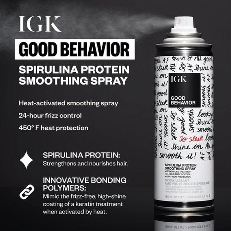 IGK Must Have Travel Kit Holiday 2025 – Includes GOOD BEHAVIOR Smoothing Spray, DISCO DISCO Shine Spray & ANTISOCIAL Dry Hair Mask – TSA Approved Travel Size Hair Essentials