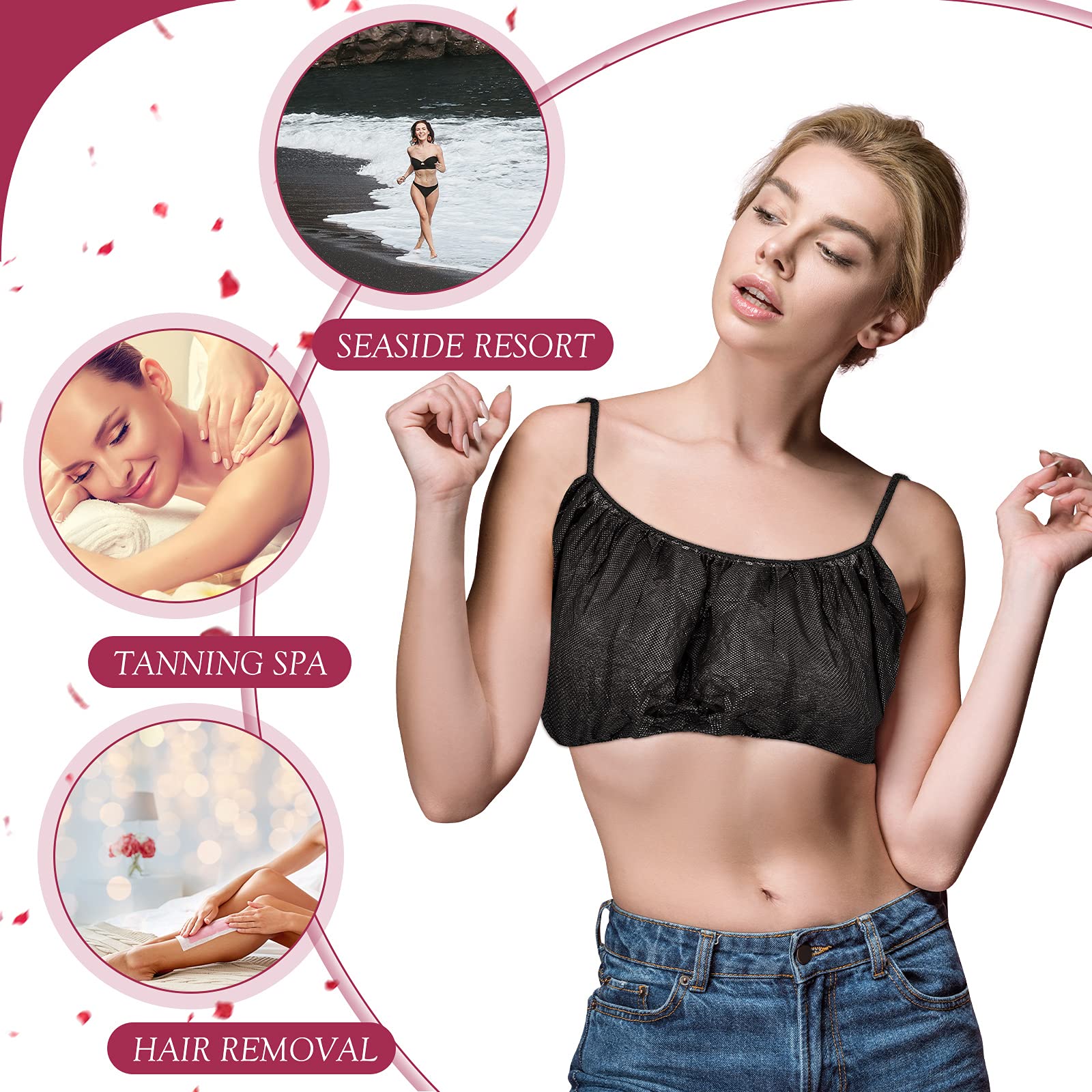 100 Pieces Disposable Bras Disposable Brassieres Non-Woven Bra Beauty Black Brassieres for Sunless Spray Tan Spa Salon Top Garment Underwear