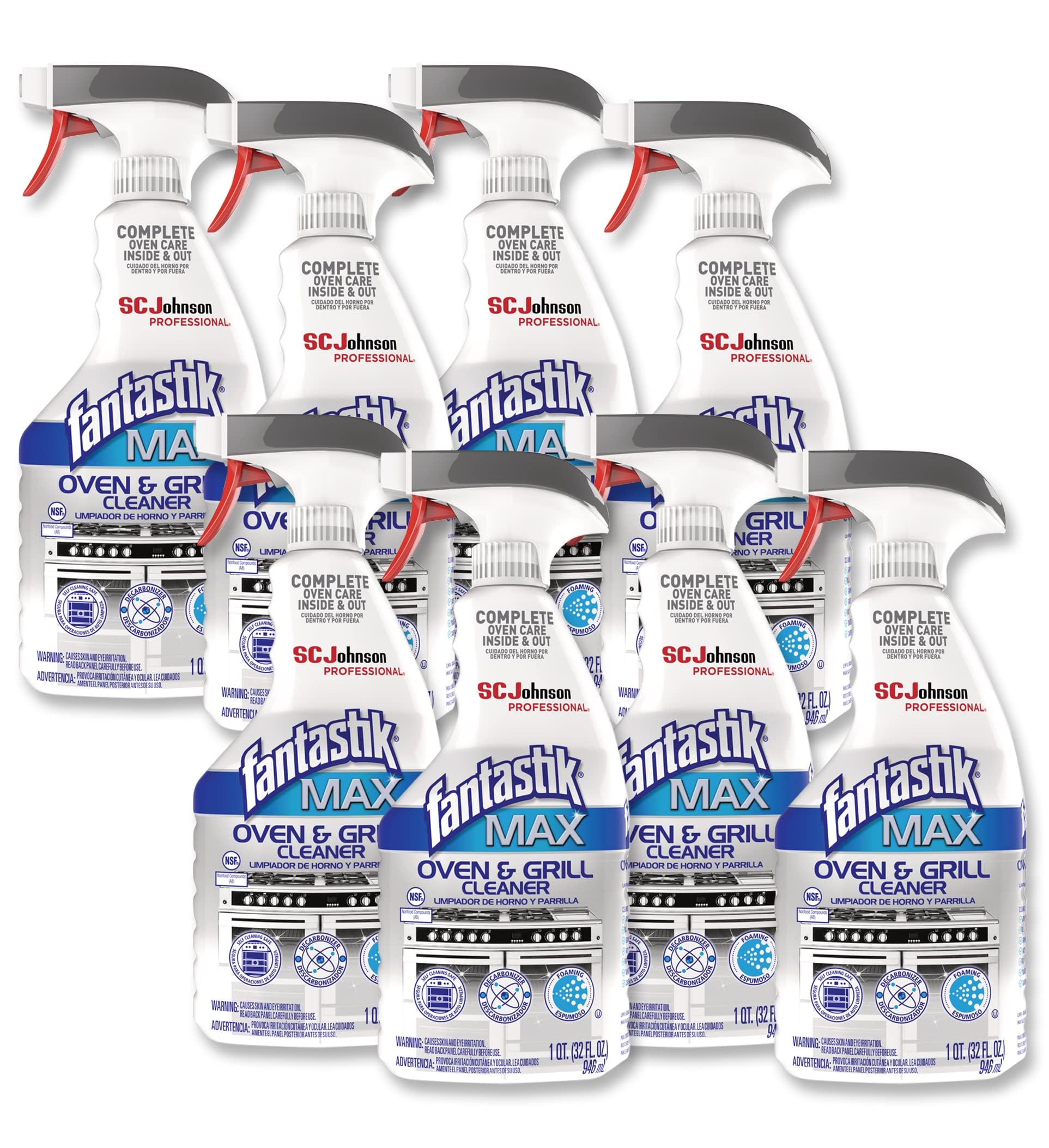 SC Johnson Professional, Fantastik Max Oven & Grill Cleaner Spray, Cleans Inside and Out, 32 Oz, Pack of 8