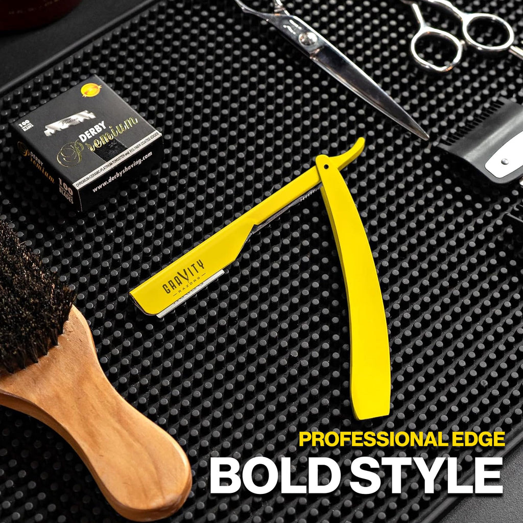Gravity Razors Professional Straight Razor - Minimal Exposure Straight Razor Kit with 10 Derby Premium Blades (Yellow, Ultra Exposed 2mm Exposed - Yellow)