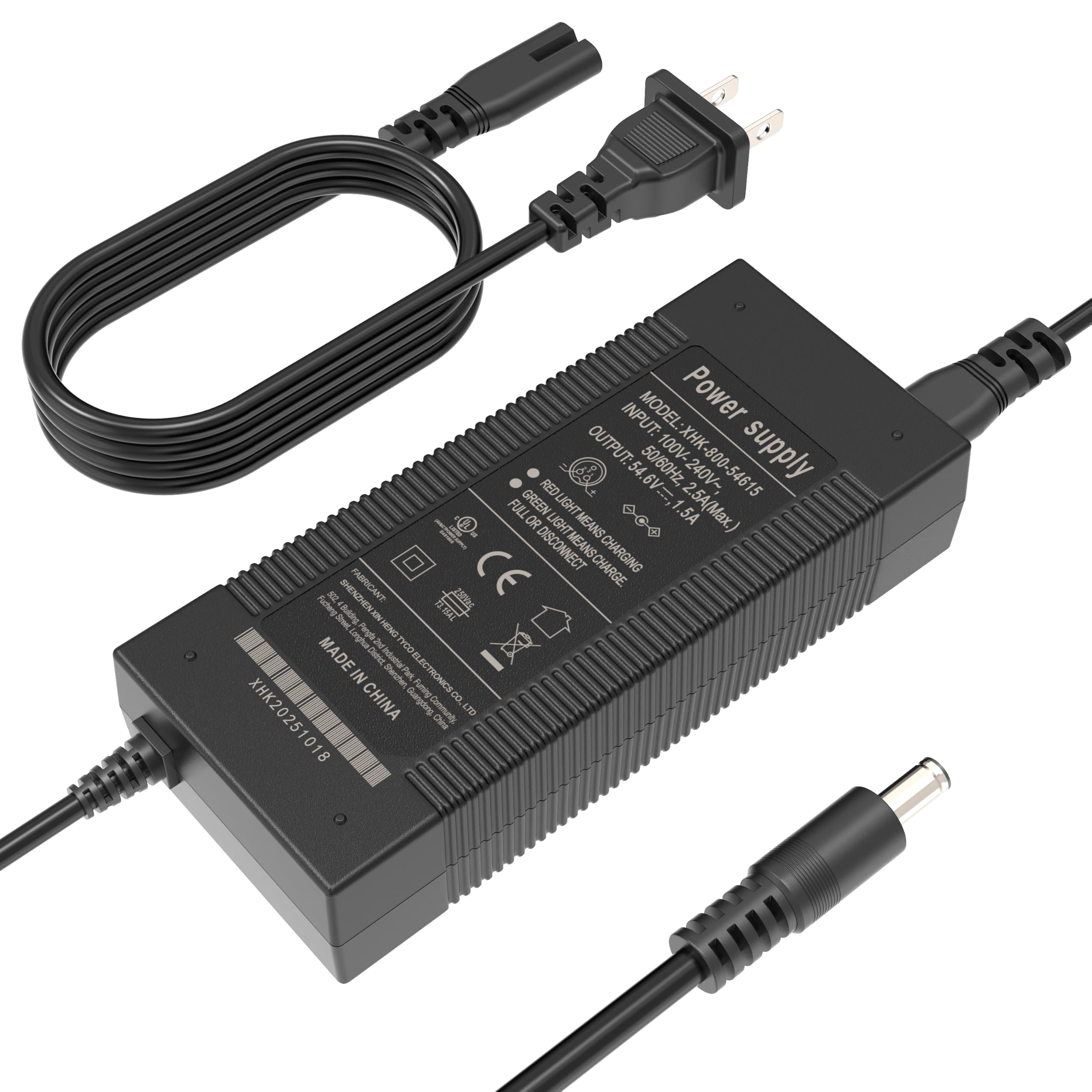EVAPLUS 54.6V Fast Charger for 48V Lithium Batteries, UL Certified, Smart Charger for Electric Bike & Scooter, Auto Shut-Off, 5.5mm x 2.5/2.1mm Connector