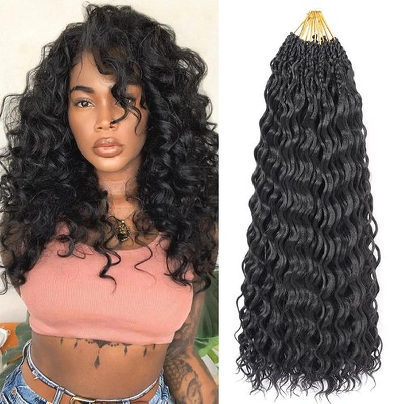 pojui 18 Inch Ocean Wave Crochet Hair 8 Packs - Synthetic Pre-Looped Deep Wavy Curly Braiding Hair for Black Women, Boho Style Hair Extensions (18inch,1B - 8 Packs)