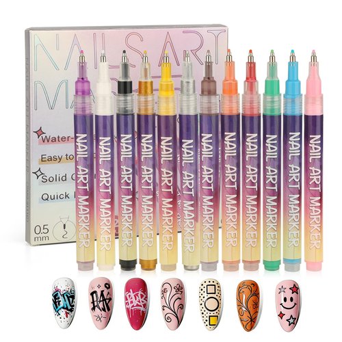 12 Colors Nail Art Pens Set,Premium Waterproof Nail Pens for Pail Art Painting Nails, Quick-Dry Nail Pens for Detailed Nail Design & Creative Manicures