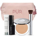 PÜR MINERALS Multitasking Essentials Kit, Golden Medium - Makeup Gift Set Includes 4-in-1 Correcting Primer, Fully Charged Mascara, 4-in-1 Pressed Mineral Powder & 1 Chisel Brush