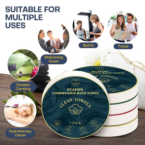 FCaeon Disposable Bath Towels 5 Pack Compressed Towel 55 x 27.5 Inch Quick Dry Disposable Body Towel Travel Towel Reusable Hotel Camping Beach Swimming Gym