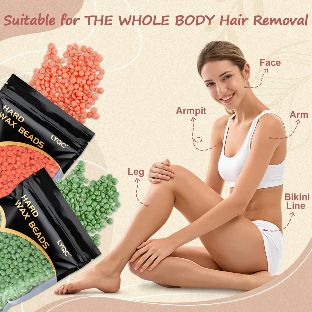LYQC 2.2lbs Hair Removal Wax Beads, Professional Hard Wax Beads 1000g, with 20 Applicators, Suitable for Full Body, Painless Gentle Wax Bead Hair Removal for Men and Women