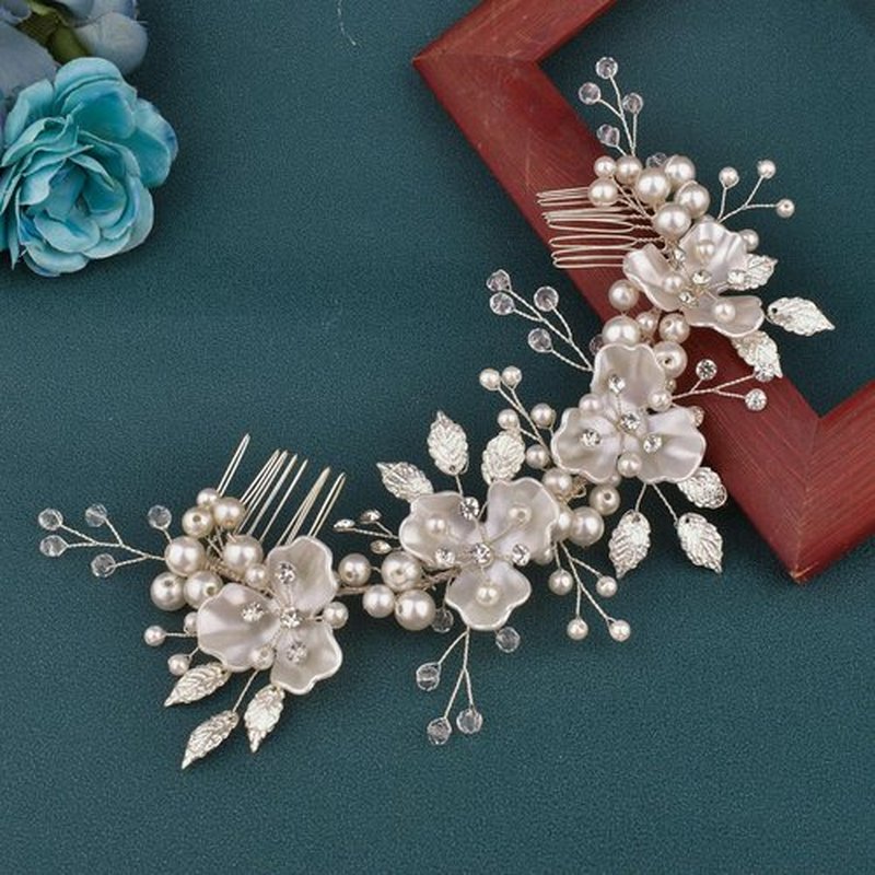 Mpoikba Bridal Hair Accessories, Pearl Adorned Wedding Hair Pieces for Brides, Flower Hair Combs for Bride