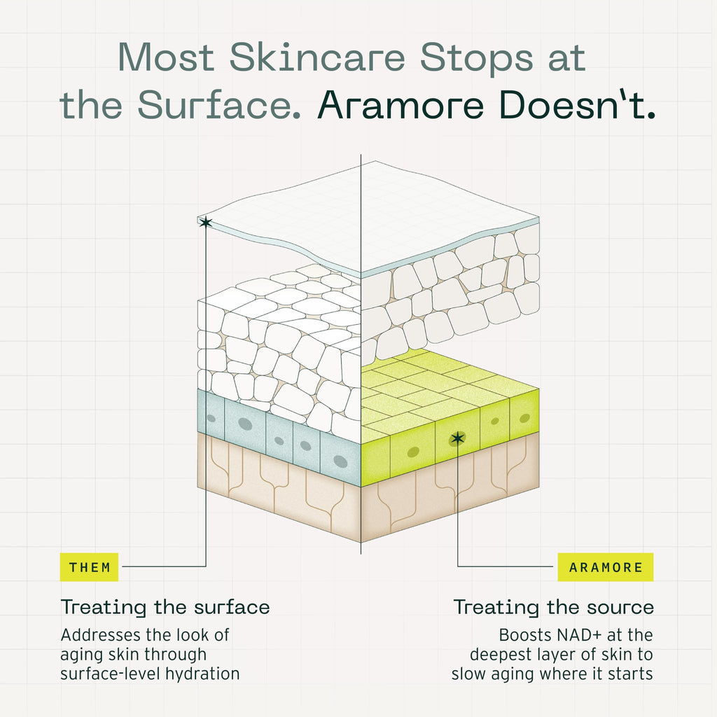 Aramore NAD+ Cell Energizing Skin Care Treatment with Proprietary NAD+ Precursor Complex, Clinically Proven to Target 12 Signs of Aging - 50ml
