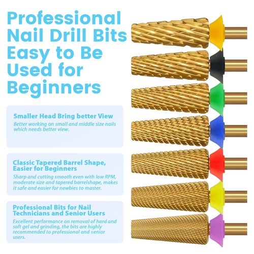 MagiBling Cross Cut Nail Drill Bits, 3/32'' Professional Middle Size Tungsten Carbide Tapered Barrel Bit, Left and Right Hand Use, Manicure Pedicure Cuticle Soft Hard Gel Polish Fast, Fine