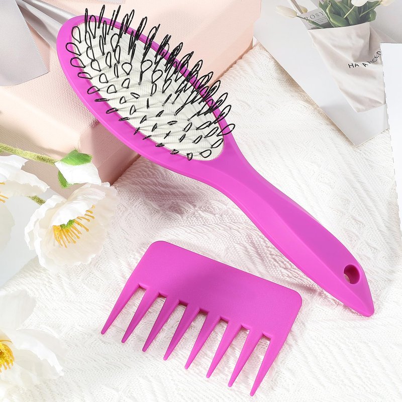 Wig Brush Comb Set, Premium Matte Grip, 2pcs Professional Extension Brush with Ergonomic Travel Size Design for Human and Synthetic Hair