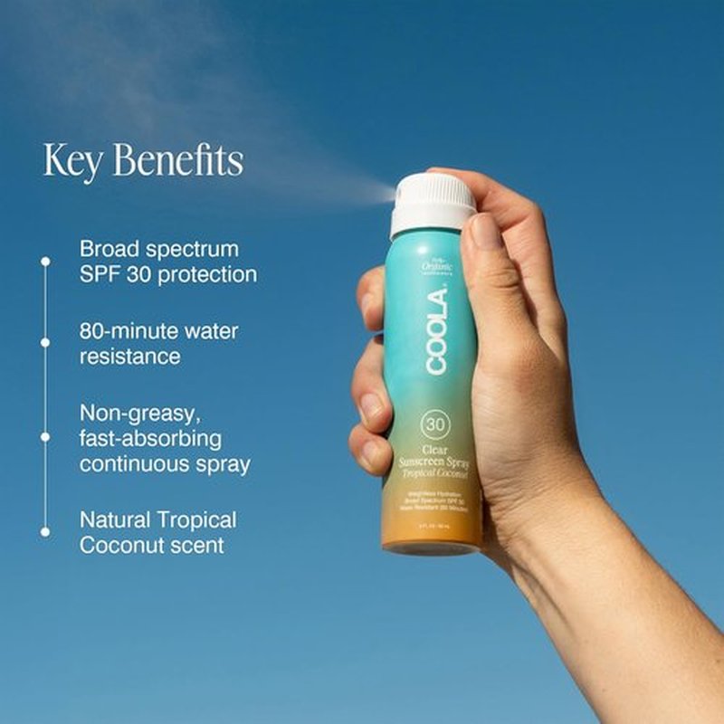 COOLA Organic Sunscreen SPF 30 - Vegan Tropical Coconut Spray for Daily Skin Protection