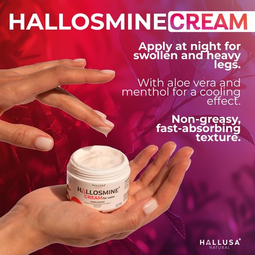 Hallosmine Cream for Varicose Veins, Spider Veins, Leg Circulation & Hemorrhoids | Leg Vein Cream with Diosmin, Hesperidin & Horse Chestnut – Cooling Effect for Leg Comfort | 4 oz (112g)