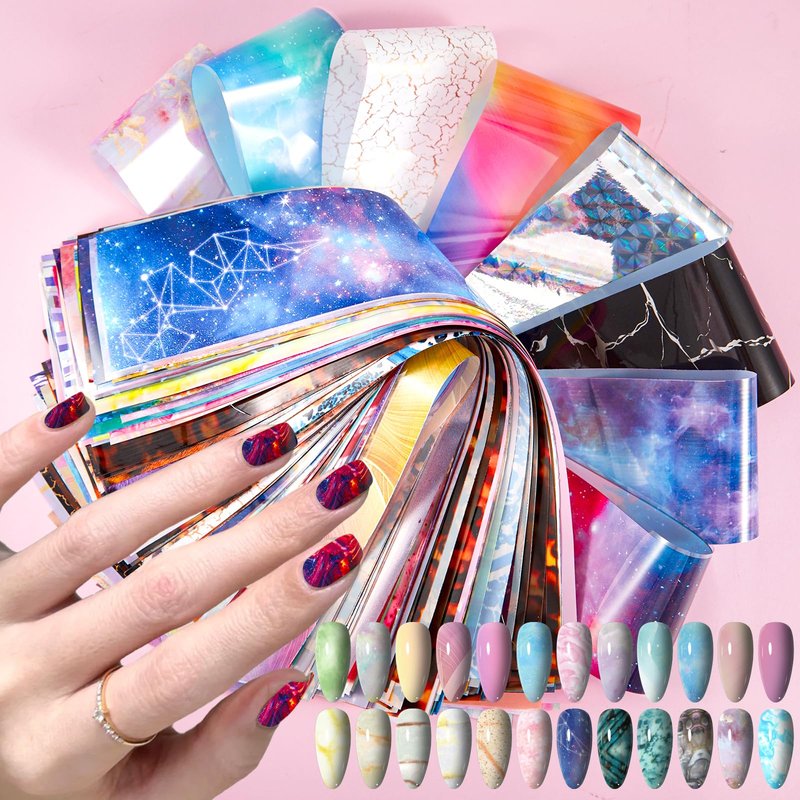 XEAOHESY 300 Sheets Nail Foils Transfer Nail Art Stickers Aurora Iridescence Gradient Marbling Holographic Laser Nail Foil Sheets Leopard Print Transfer Foil for Nails Decoration