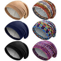 Sintege 6 Pcs Satin Lined Bonnet Sleep Chemo Hat Stretch Cancer Cap for Women Men Cancer Patient African Silk Soft Beanie(Simple Patterns)