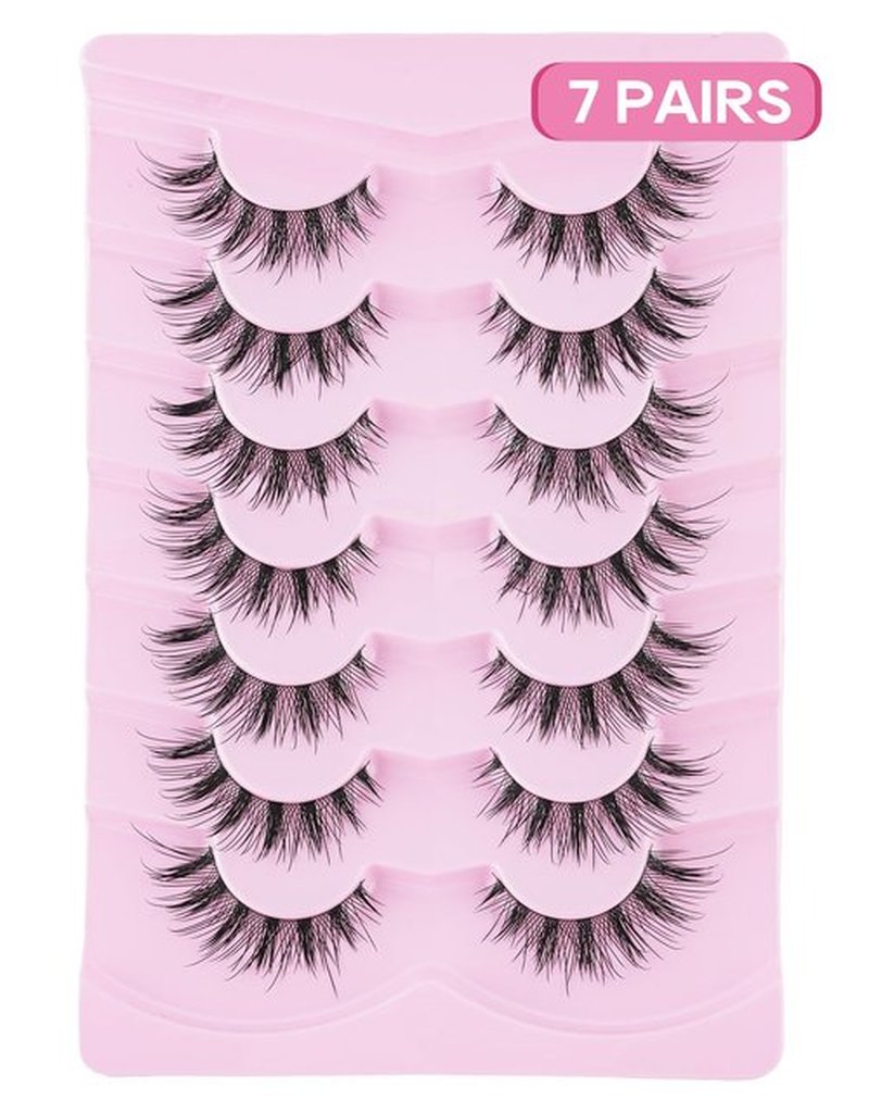 Jiocolor Cat Eye Lashes Manga Lashes Wispy Fake Lashes Fairy False Lashes 12mm Natural Eye Lashes Fluffy Strips Lashes Natural False Eyelashes 7 Pairs Pack K7 ANGELA