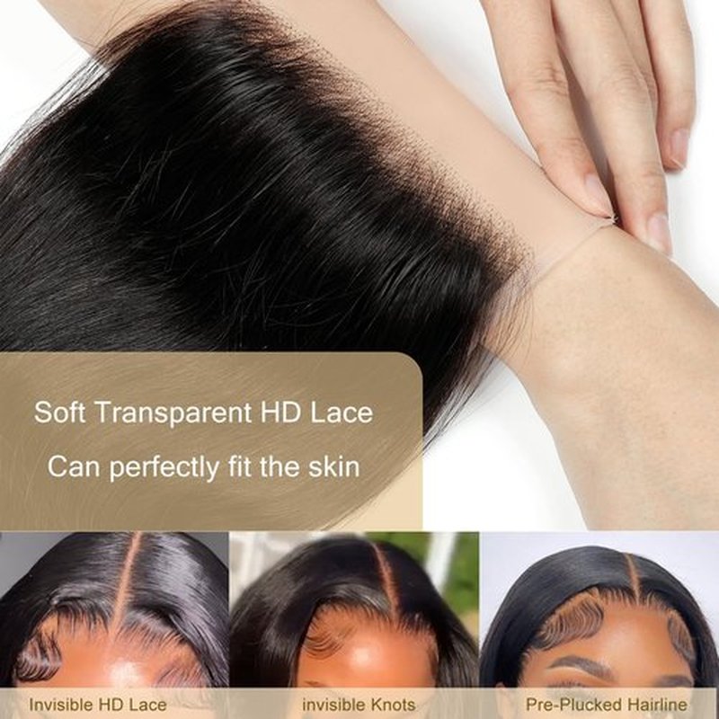 5x5 HD Lace Closure Human Hair Body Wave Transparent HD Lace Closure Human Hair Pre- plucked Natural Hairline (10Inch,Natural Color)