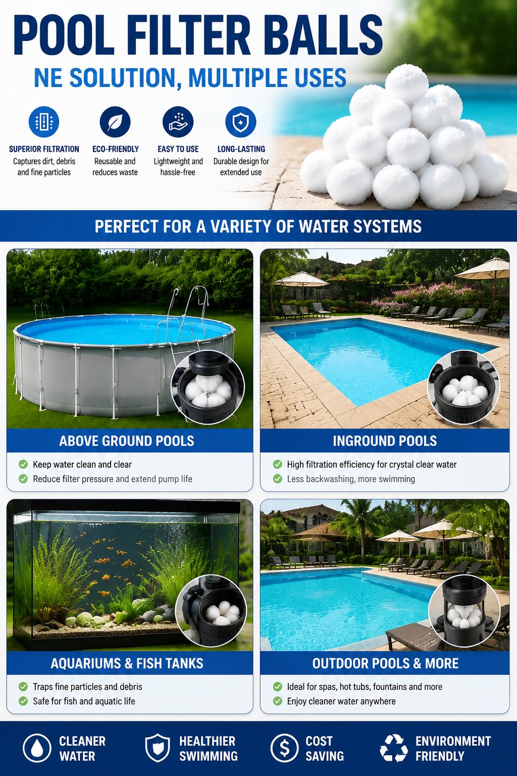 Makeforu 3 lbs Pool Filter Ball, for Swimming Pool Sand Filter, Lightweight Reusable Eco-Friendly Fiber Filter Ball, Replaces 100 lbs Pool Filter Sand 3 lbs