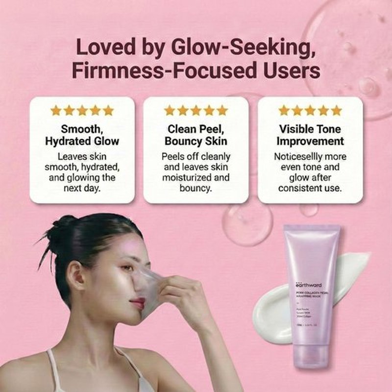 EARTHWARD Collagen Wrapping Mask with Salmon PDRN, Fast & Intensive Glass Skin Firming Care, Boosts Elasticity & Reduces Sagging, Korean Skincare (+ Free Jelly Brush Included), 75ml/2.53 fl oz