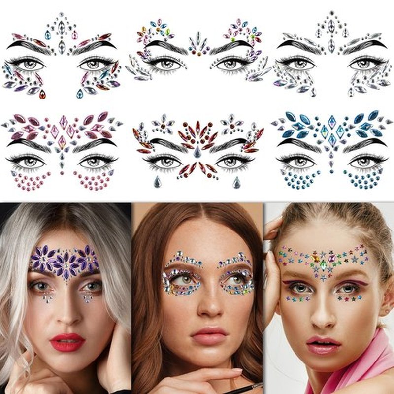 EMOME 12 Sets Face Gems Glitter, Face Eye Body Jewels Rhinestones for Women Makeup, Face Gem Nail Stickers for Fairy Butterfly Glitter Rave Outfit Accessories