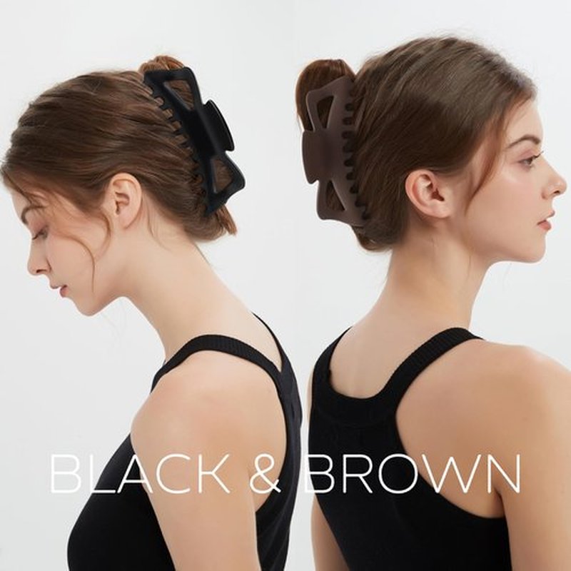 Extra Large Claw Clips for Thick Hair and Long Hair, 2 Pack XXl Jumbo Claw clips, Oversized Matte Non-slip Butterfly Hair Clips for Women, Big Strong Hold Jaw Clip, Black and Brown