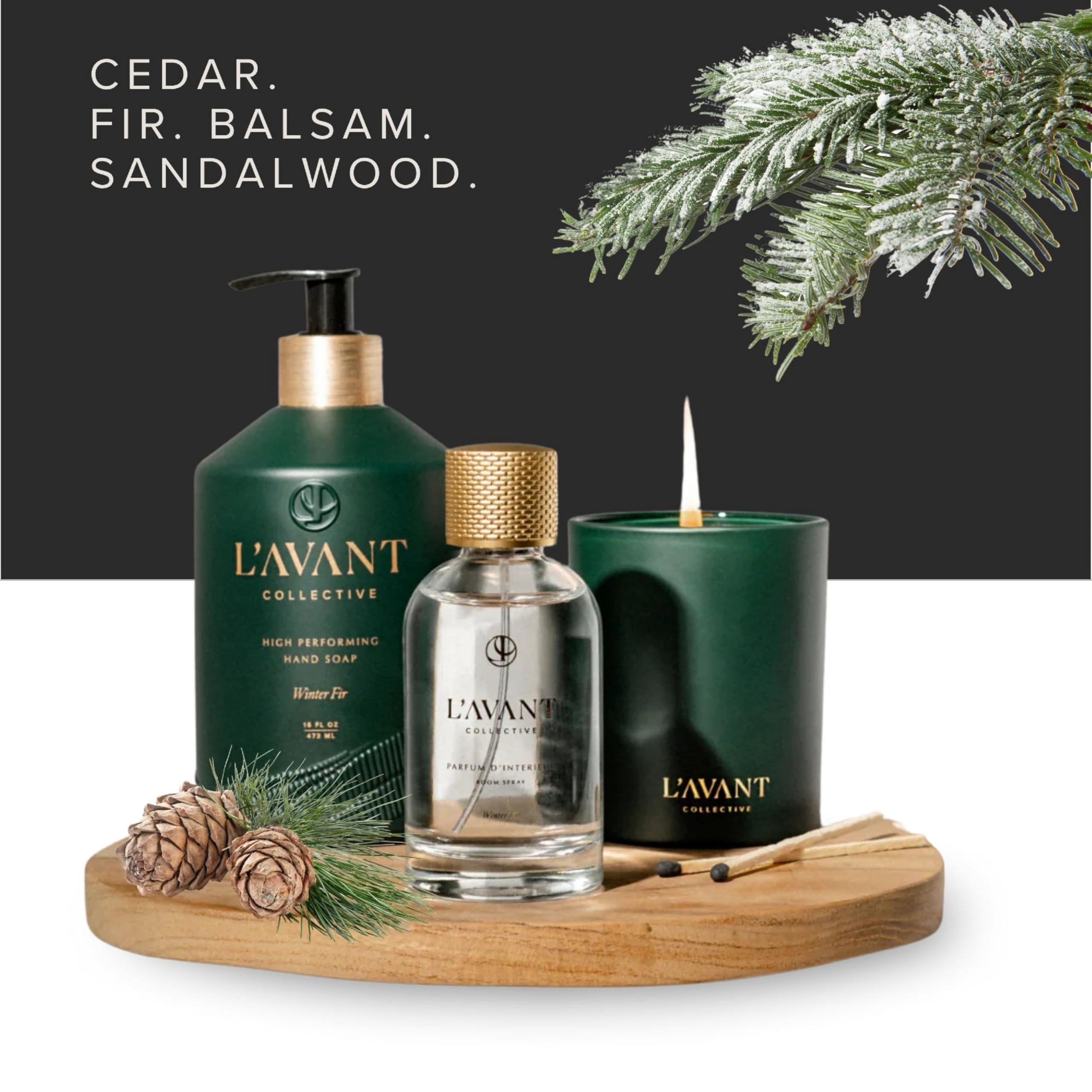L'AVANT Collective Natural Luxury Hand Soap | Plant-Based, Non-Toxic & Moisturizing, Safe for Kids & Pets, Refillable Glass Bottle with Pump, 16 Fl Oz, Bathroom & Kitchen | Winter Fir